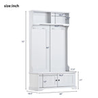 Hall Tree with Upholstered Bench and Coat Rack, Entryway Bench with 3 Hooks, 3 Open Shelves, 2 Drawers & Storage Cabinets, Mudroom Bench with Storage and Hooks for Foyer, Entry Way, Hallway (Beige)