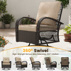 ELPOSUN 3 Pieces Patio Furniture Set, Outdoor Swivel Gliders Rocker, Wicker Patio Bistro Set with Rattan Rocking Chair, Glass Top Side Table and Thickened Cushions for Porch Deck Backyard