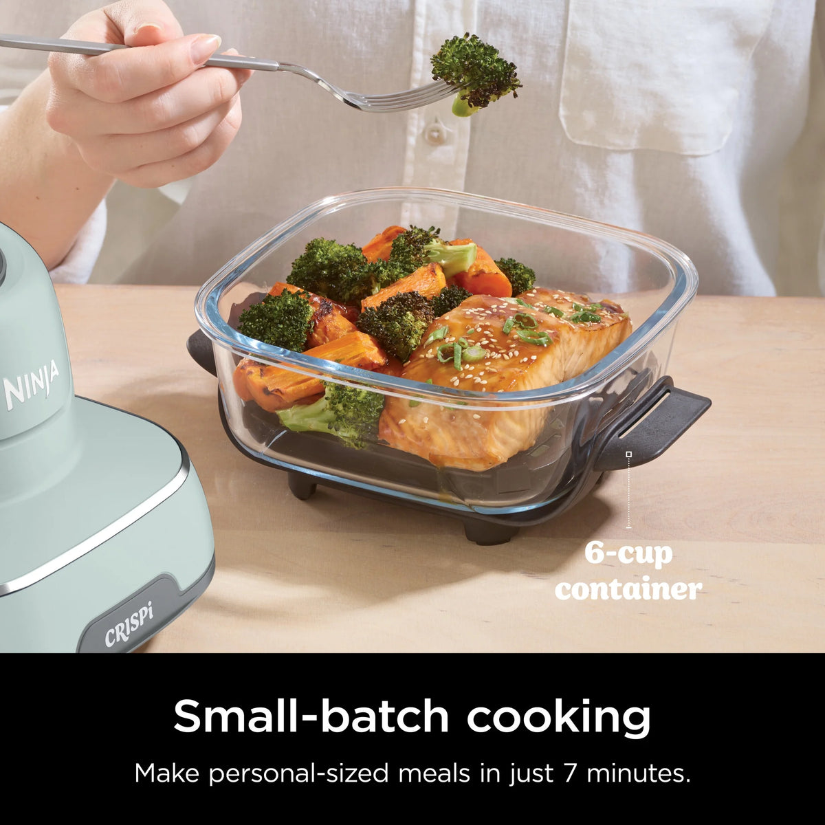 Ninja Crispi 4 - in - 1 Portable Glass Air Fryer Cooking System, 4 - Qt & 6 - Cup Containers, Cyberspace