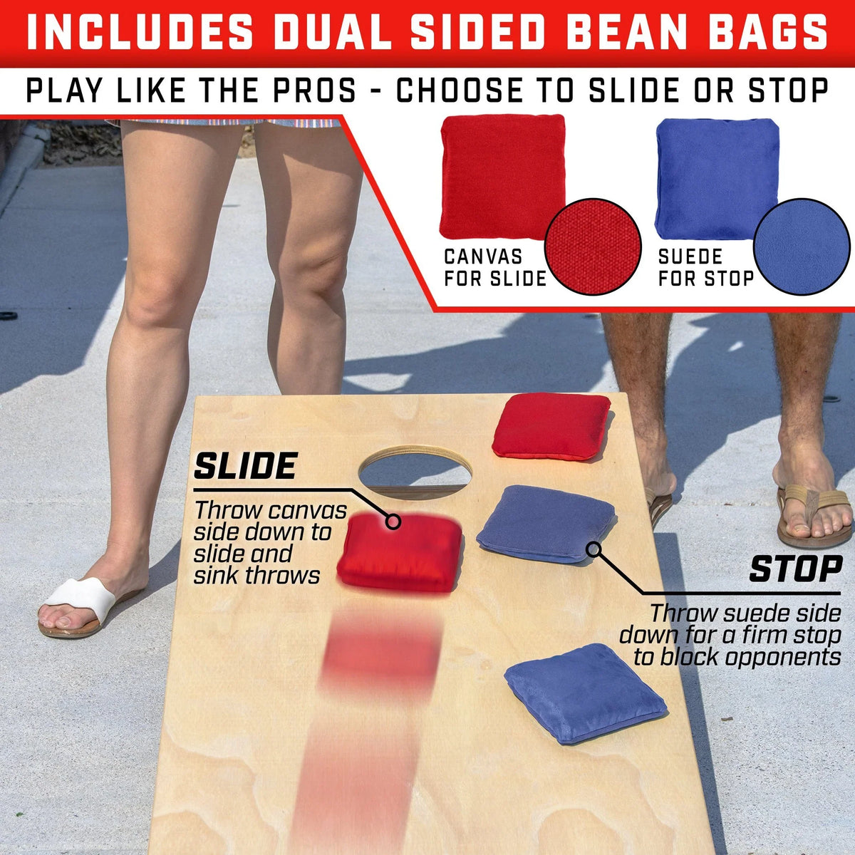 Dual Sided Side & Stop Cornhole Bean Bag, 8-pk | Red Blue