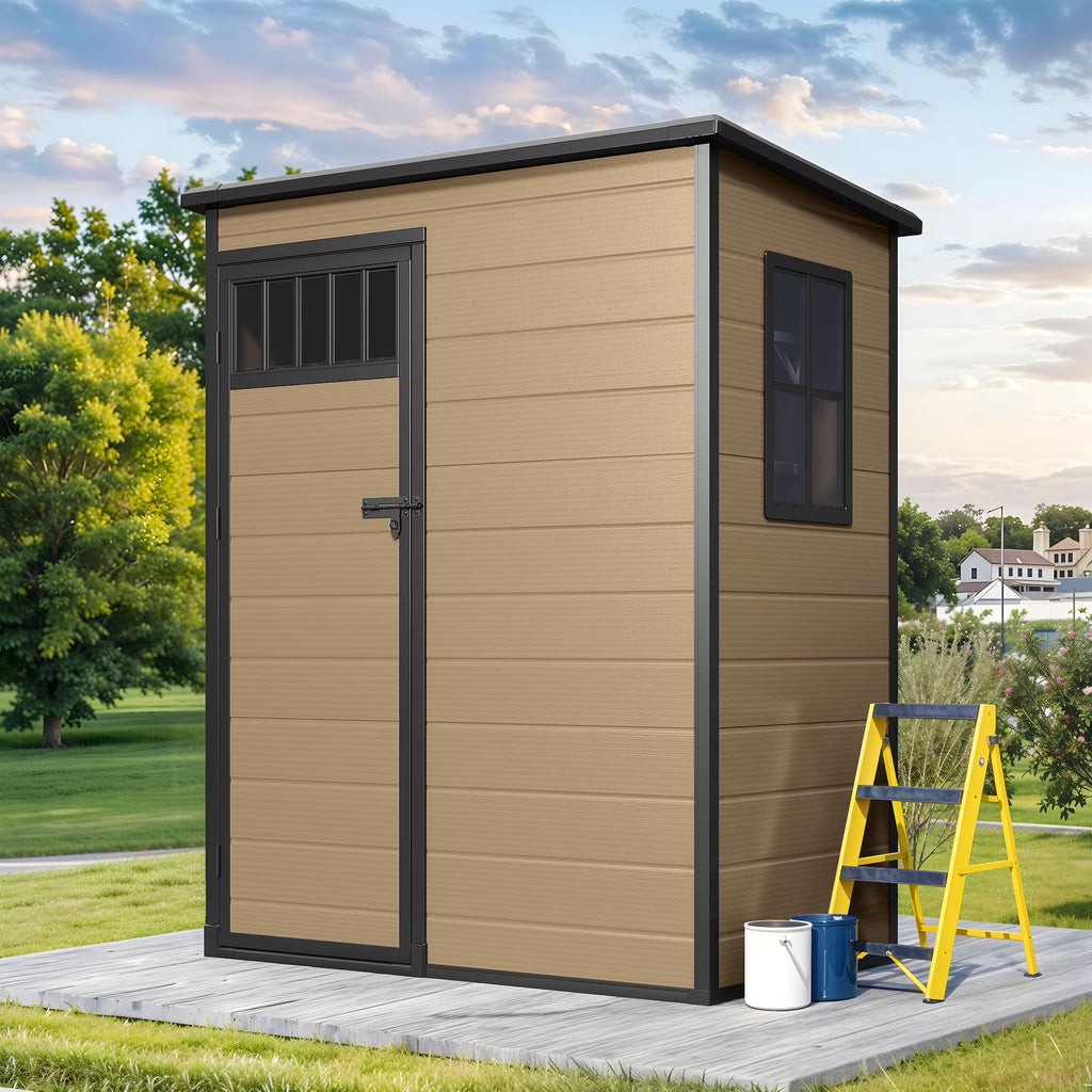 Modfusion 4.62.66.3 Ft Resin Storage Shed with Window, Floor, Plastic Roof, Storage Cabinets for Brooms Vacuum Cleaners Fits 65 to 68 in, Winter Gear Box, Black