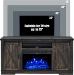 AMERLIFE Fireplace TV Stand with Sliding Barn Door for TVs up to 73", Farmhouse 63" Fireplace Entertainment Center with Storage Cabinets/Adjustable Shelves