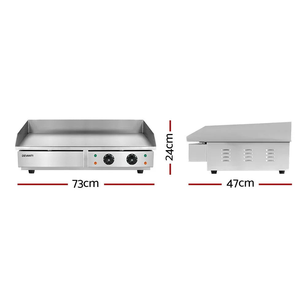 Devanti 73cm Commercial Electric Griddle BBQ Grill Plate 4400W Silver