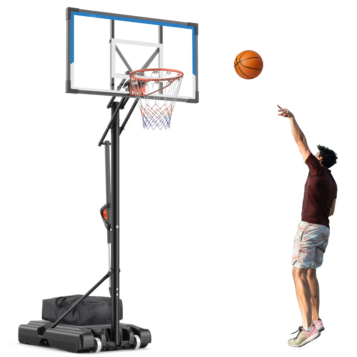 NEDYO 44 In. Portable Basketball Hoop & Goal System, 5 - 10 Ft Height Adjustable, Indoor/Outdoor Use