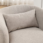 34" Wide Boucle Swivel Barrel Chair, No Assembly Round Upholstered Armchair Accent Chair Single Sofa Chair with Toss Pillow for Living Room and Bedroom, Taupe