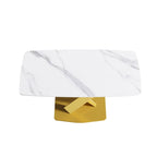 63-Inch Contemporary Dining Table with Slate Stone Surface and Metal Legs, Marble Finish