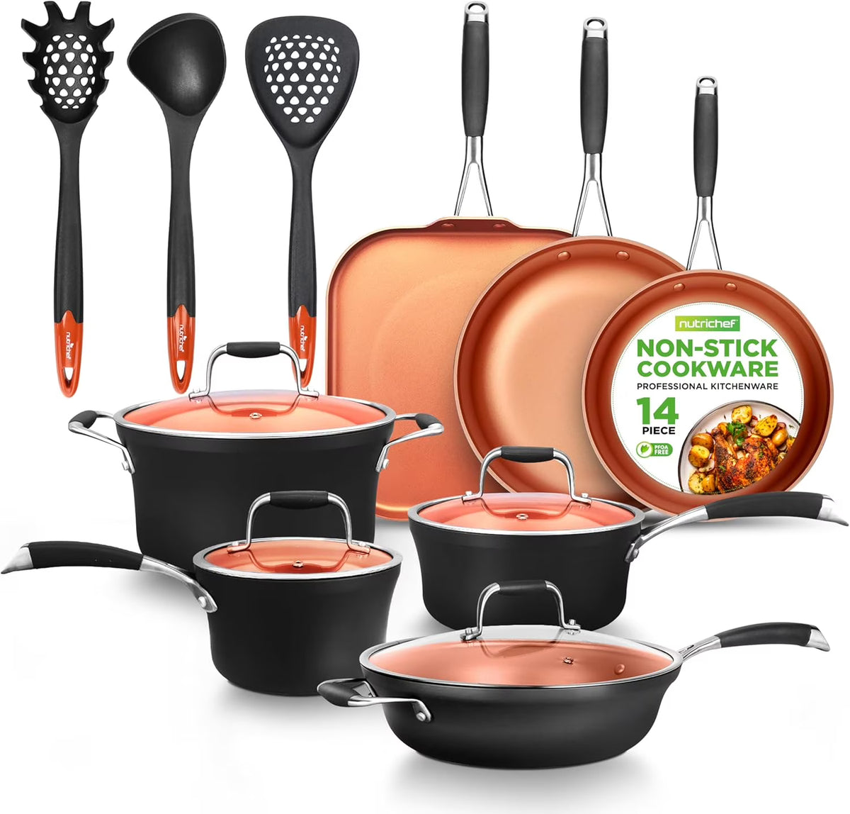 54 - Piece Kitchen Cookware Set - Complete Non - Stick Ceramic Pots and Pans Set with Utensils, Bakeware, and Knife Set, Gas, Electric & Induction Compatible, Blush Pink Kitchen Essentials