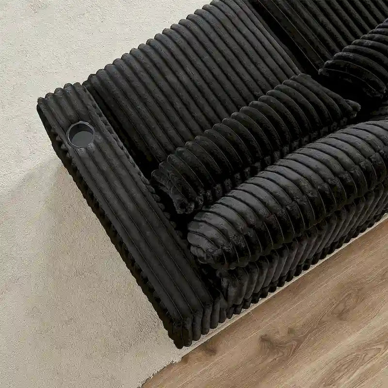 126W Large L-Shaped Corduroy Sofa with USB Charging Port