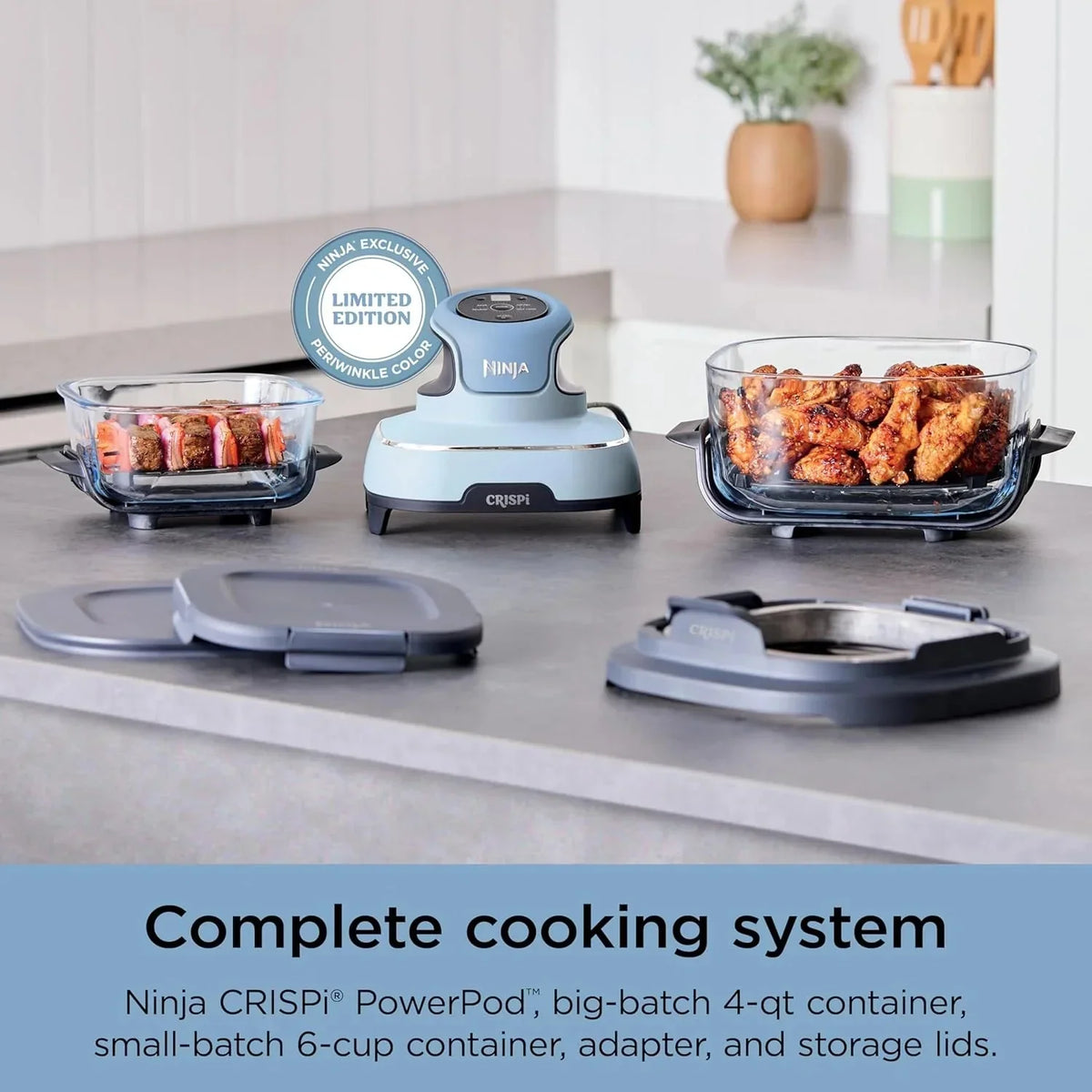 Ninja Crispi 4-in-1 Portable Glass Air Fryer Cooking System, 1500W, 4QT & 6-Cup TempWare Glass Containers with Storage Lids, Microwave, Freezer & Dishwasher Safe
