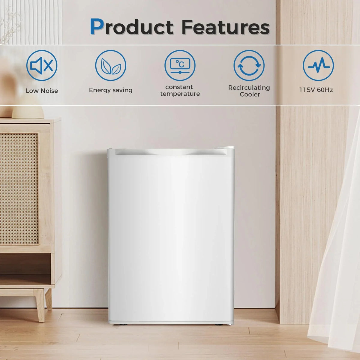 FREE VILLAGE 3.2 Cu.Ft. Mini Fridge with Freezer, Small Refrigerators with Adjustable Thermostat, Low Noise, Energy Saving, Compact Refrigerators for College Dorm, Office, Bedroom, Apartment, White