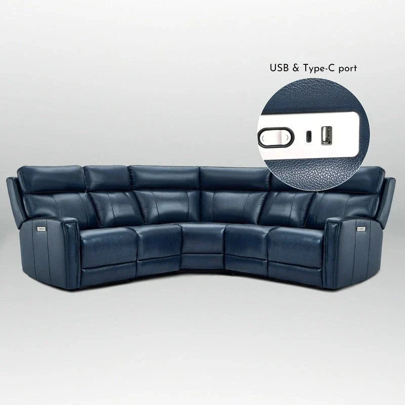 104" 3-Color Genuine Leather Power Reclining Sectional Sofa with Zero Gravity Feature, USB & USB-C Ports, and 2 Stationary Armless Chairs