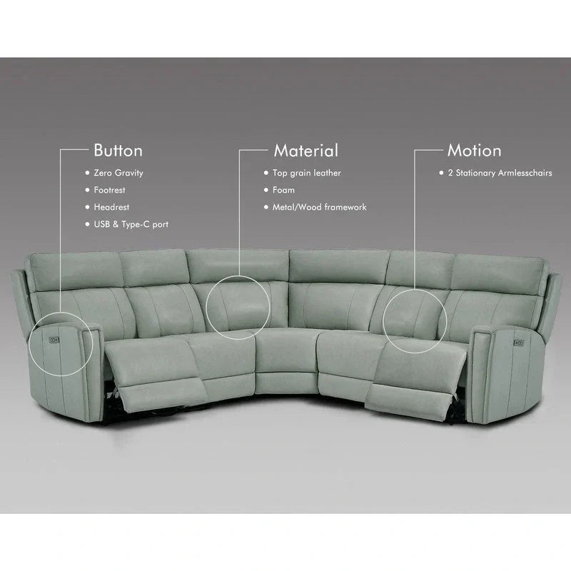 104" 3-Color Genuine Leather Power Reclining Sectional Sofa with Zero Gravity Feature, USB & USB-C Ports, and 2 Stationary Armless Chairs