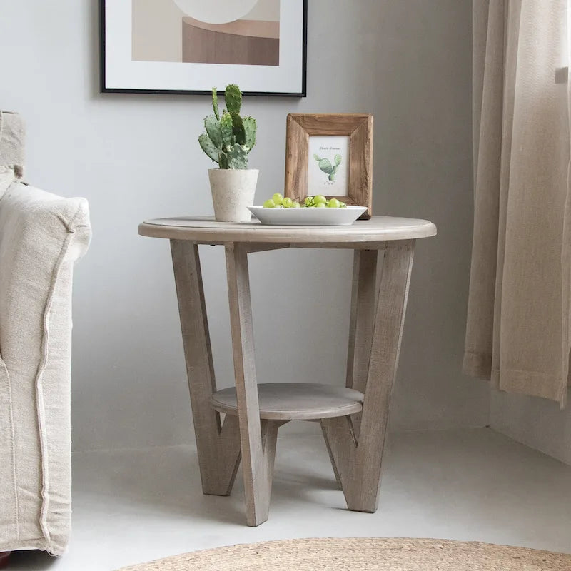 COZAYH Set of 2 Rustic Farmhouse End Tables with Storage Shelf - Vintage Grey French Country Accent Side Tables