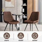 Set of 2 Leather Dining Chairs with Metal Legs