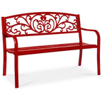 Best Choice Products Outdoor Steel Bench Garden Patio Porch Furniture W/ Floral Design Backrest - Black