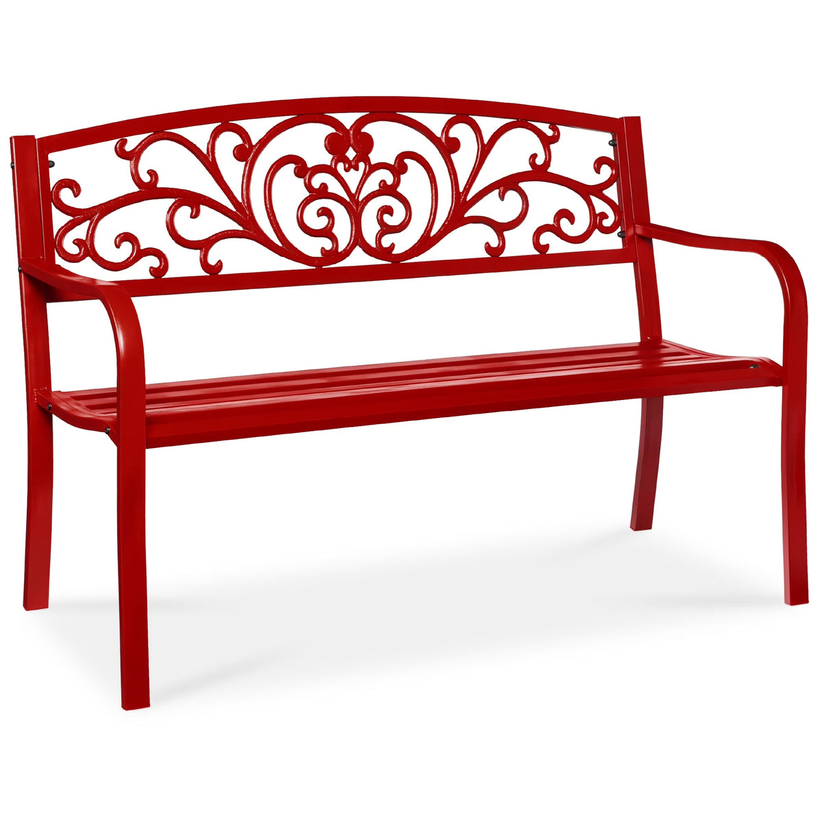Best Choice Products Outdoor Steel Bench Garden Patio Porch Furniture W/ Floral Design Backrest - Black