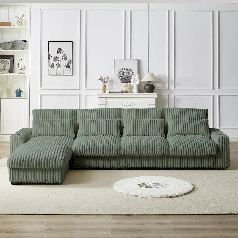 126W Large L-Shaped Corduroy Sofa with USB Charging Port
