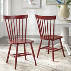 Set of 2 Spindle Back Dining Chairs Solid Rubberwood Farmhouse Style
