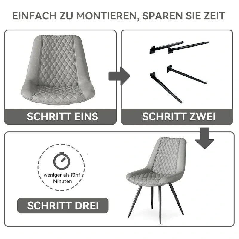 Set of 2 Leather Dining Chairs with Metal Legs