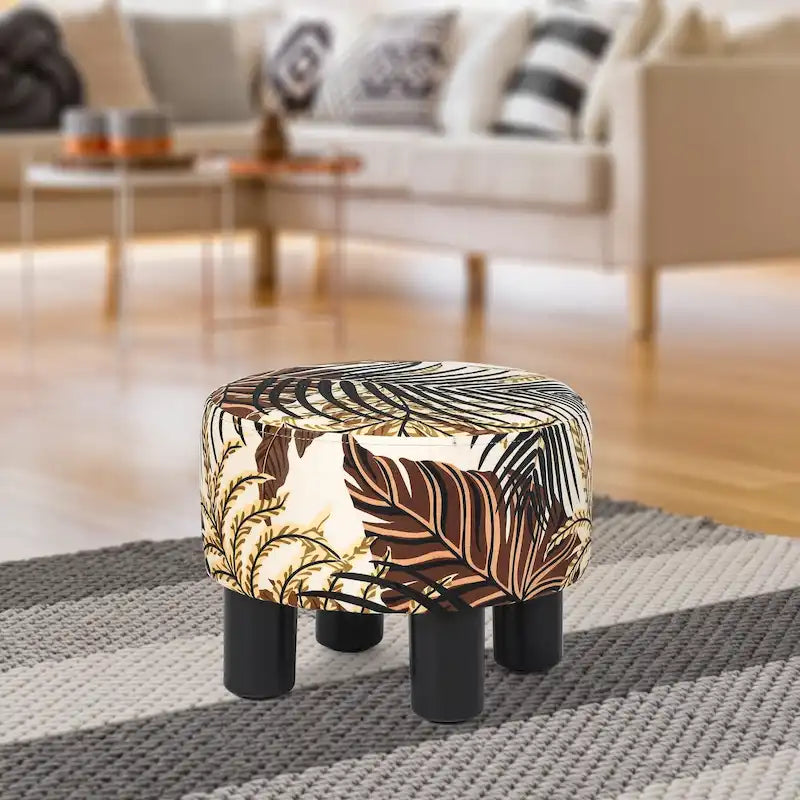 Adeco Modern Velvet Round Ottoman Footrest Stool with Padded Seat