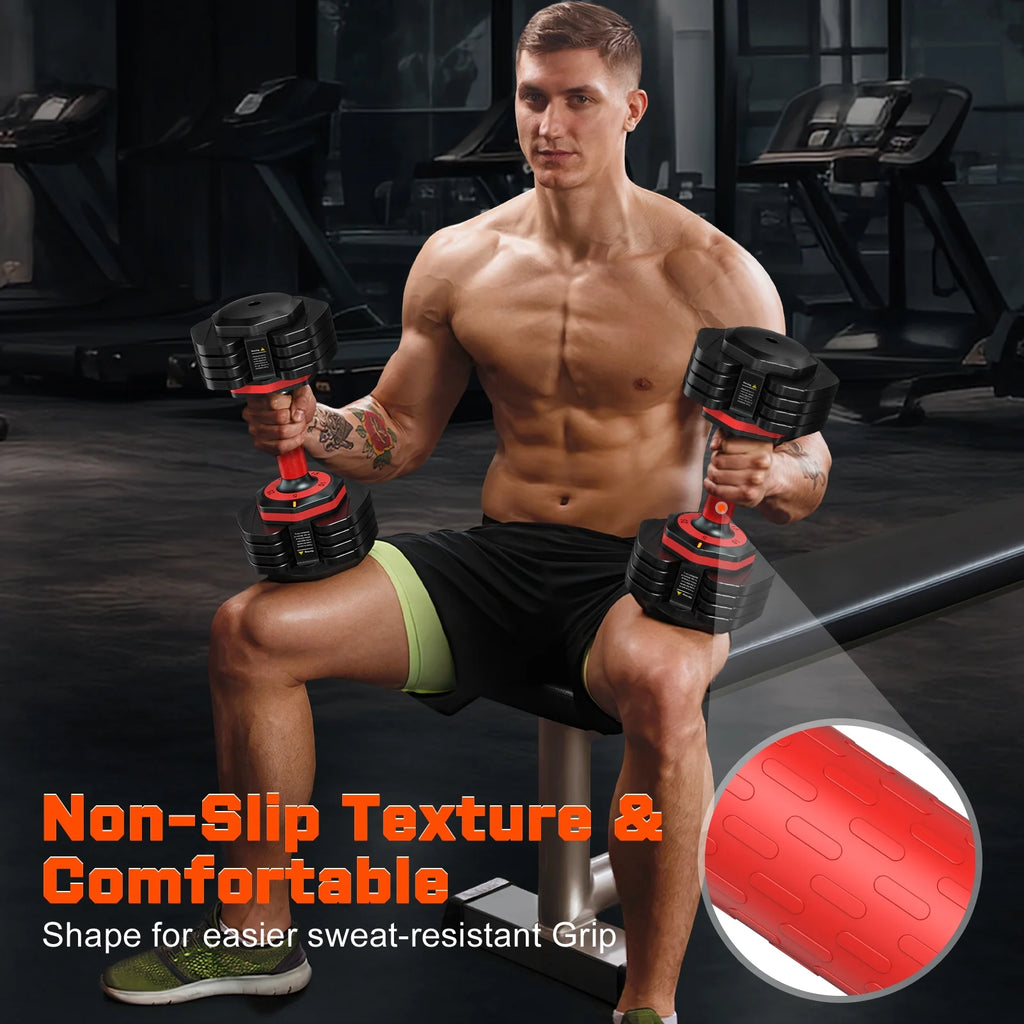 GIKPAL 50 lb(25 lb*2) 5 in 1 Adjustable Dumbbells 25 lb Set of 2 Adjustable Free Weights Plates and Rack - Hand Weights for Women and Men - Adjust Weight for Home Gym Full Body Workout Fitness
