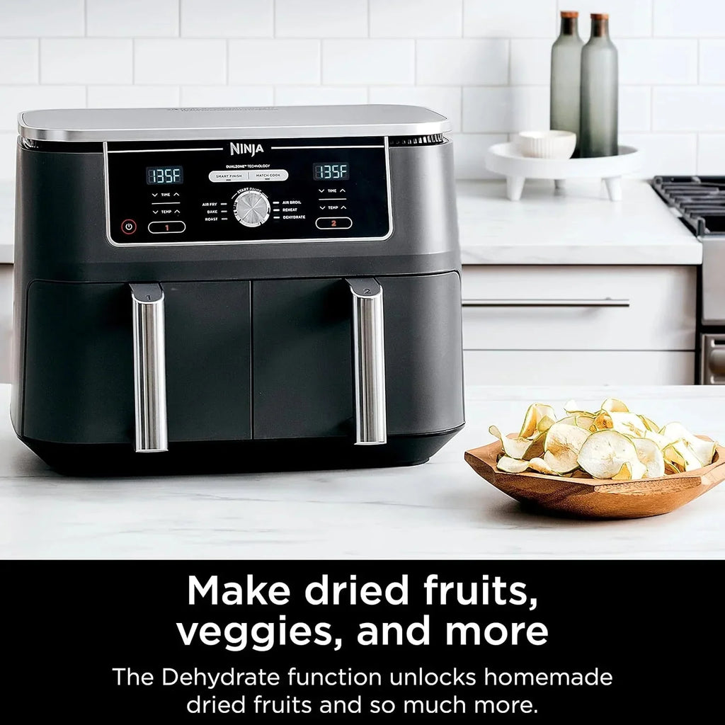 Ninja Foodi 10QT 6-in-1 DualZone Smart XL Air Fryer, 2 Independent 5QT Baskets, Smart Cook Thermometer, Match Cook, Smart Finish, Air Fry, Roast, Bake, Dehydrate, Reheat, Grey, DZ550