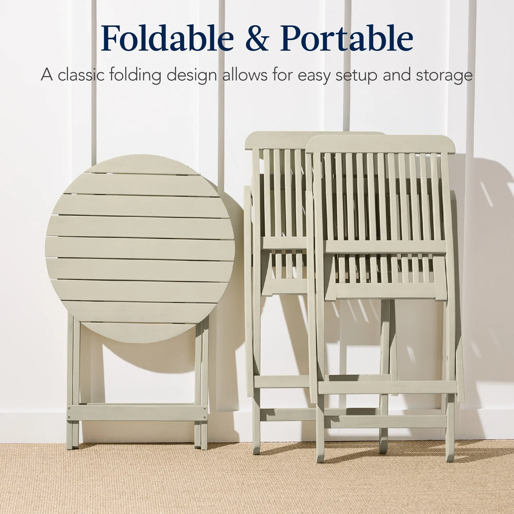 Best Choice Products 3-Piece Acacia Wood Bistro Set, Folding Patio Furniture w/ 2 Chairs, Table - Natural