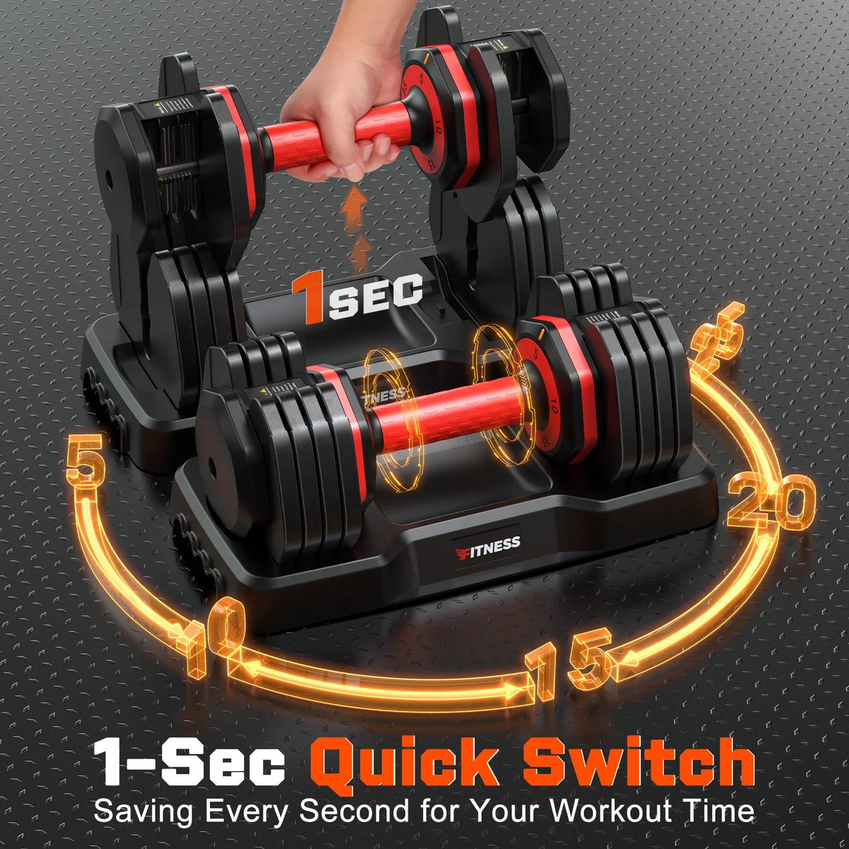 GIKPAL 50 lb(25 lb*2) 5 in 1 Adjustable Dumbbells 25 lb Set of 2 Adjustable Free Weights Plates and Rack - Hand Weights for Women and Men - Adjust Weight for Home Gym Full Body Workout Fitness