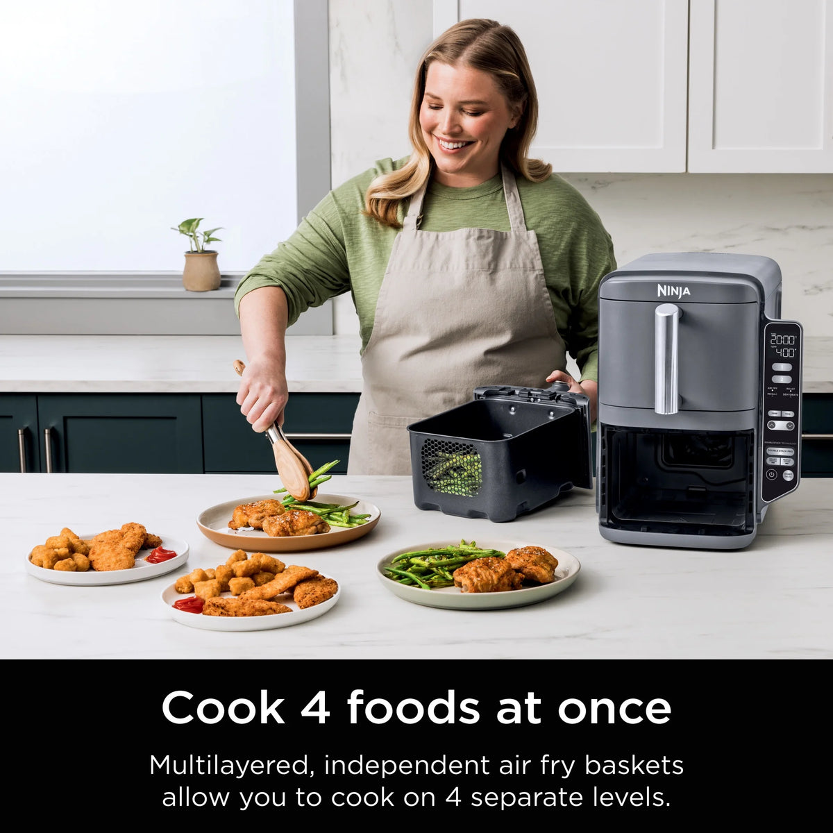 Ninja Doublestack XL 2 - Basket Air Fryer, Doublestack Technology Cooks 4 Foods at Once, Space Saving Design, 10 QT, 4 - in - 1, Smart Finish & Match Cook, SL400