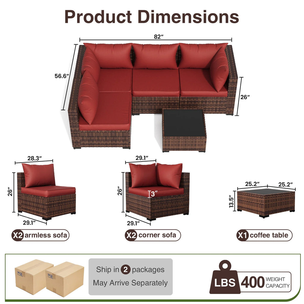 ELPOSUN Patio Furniture Set, Outdoor Patio Furniture Wicker Furniture Couch Set, 5 Pieces Outdoor Sectional Sofa, Patio Furniture Set, Outdoor Patio Set for Balcony Furniture (Grey)