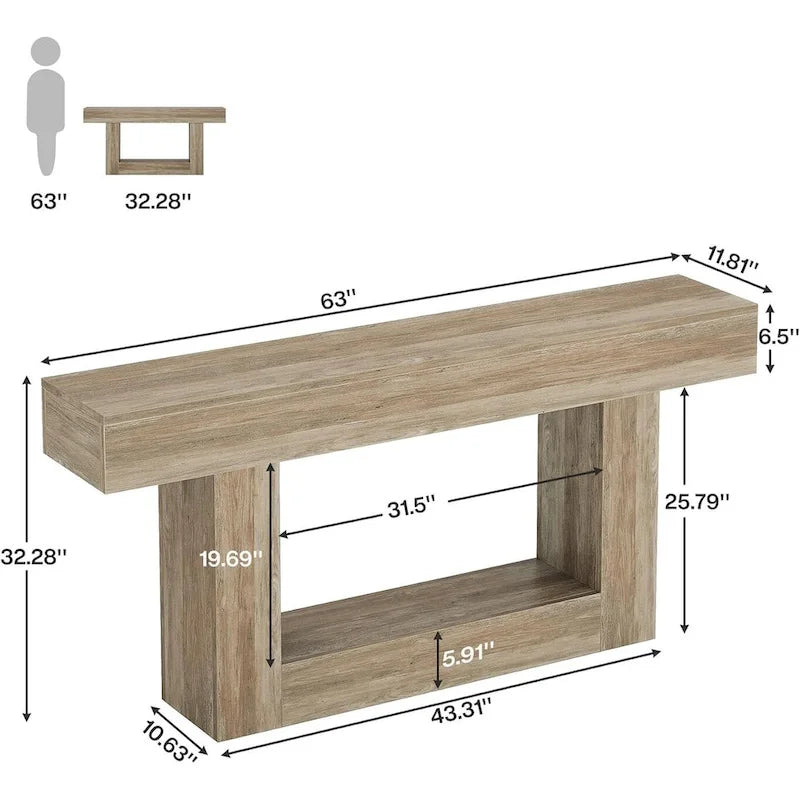 63-Inch Brown and Gray Slim Wooden Console Table for Entryway