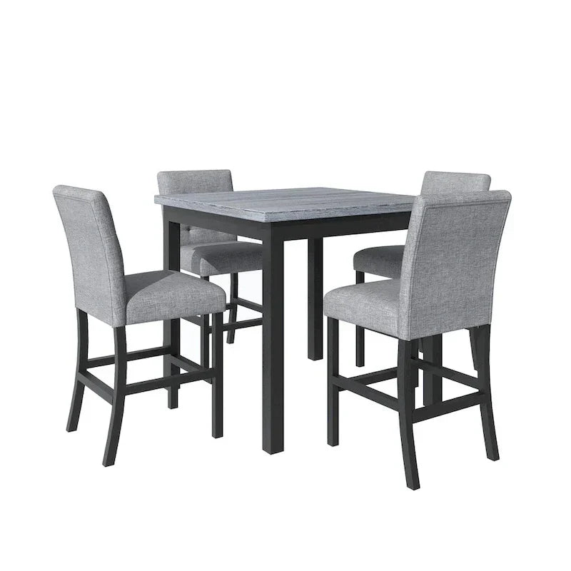 5 Piece Counter Height Dining Set, Wood Dining Table Set with Rectangle Table and 4 Upholstered High Back Chairs