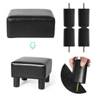 Square Footrest Stool with Upholstered Seat and Wooden Legs