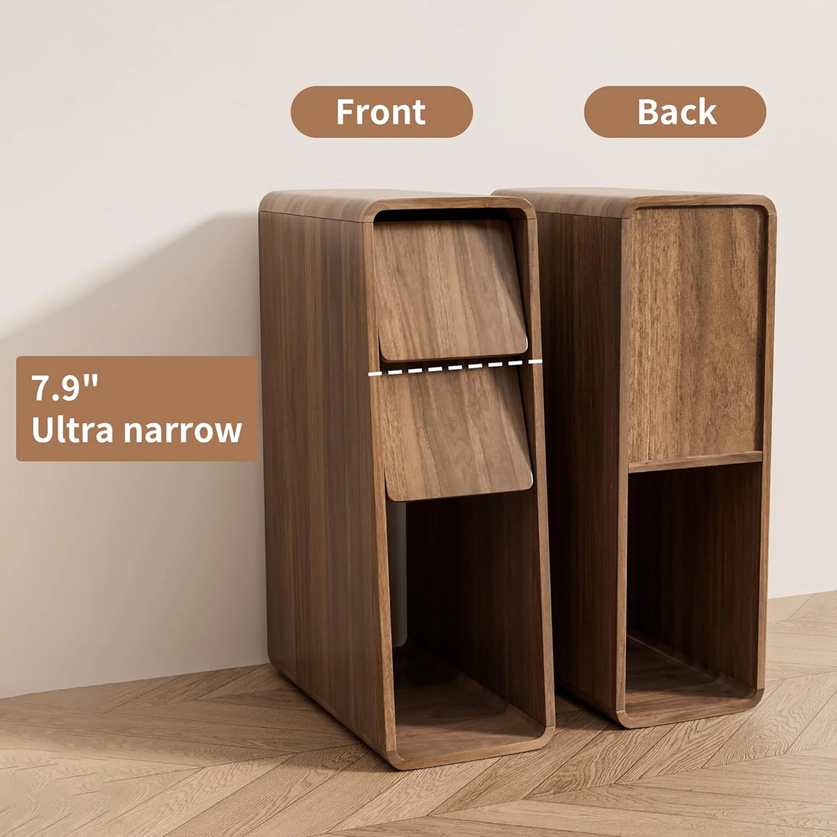 Narrow Nightstand Set of 2 with Drawers, Fluted Slim Side End Table with Storage for Small Spaces