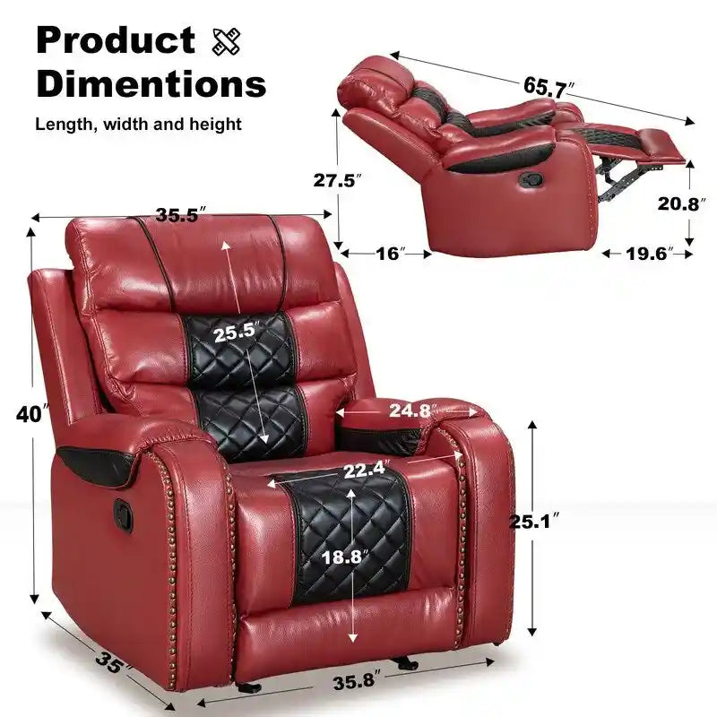 Spacious Faux Leather American-Style Recliner Chair for Living Room