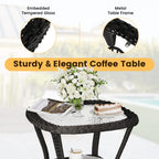 ELPOSUN 3 Pieces Patio Furniture Set, Outdoor Swivel Gliders Rocker, Wicker Patio Bistro Set with Rattan Rocking Chair, Glass Top Side Table and Thickened Cushions for Porch Deck Backyard