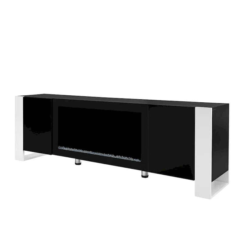 Contemporary Black 68.1" TV Stand with Fireplace and 2 Spacious Cabinets for TVs Up to 78"
