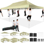 COBIZI 10x20 Heavy Duty Pop up Canopy Tent with 6 sidewalls Easy Up Commercial Outdoor Canopy Wedding Party Tents for Parties All Season Wind & Waterproof Gazebo with Roller Bag,Black(Frame Thickened)