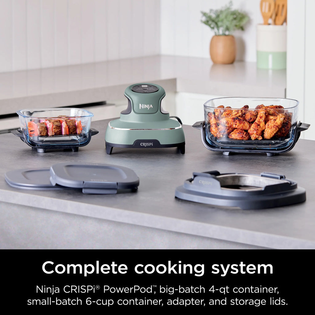 Ninja Crispi 4 - in - 1 Portable Glass Air Fryer Cooking System, 4 - Qt & 6 - Cup Containers, Cyberspace