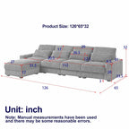 126W Large L-Shaped Corduroy Sofa with USB Charging Port