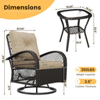 ELPOSUN 3 Pieces Patio Furniture Set, Outdoor Swivel Gliders Rocker, Wicker Patio Bistro Set with Rattan Rocking Chair, Glass Top Side Table and Thickened Cushions for Porch Deck Backyard