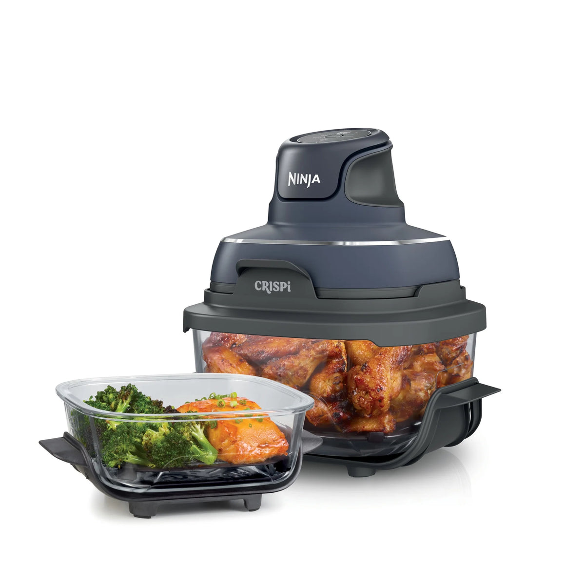 Ninja Crispi 4 - in - 1 Portable Glass Air Fryer Cooking System, 4 - Qt & 6 - Cup Containers, Cyberspace