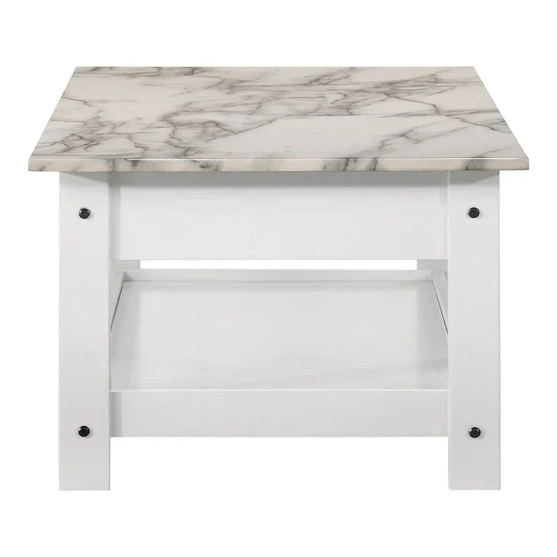 Denhour DH BASIC 4-Piece Open-Shelf Coffee Table Set with Drawer in Transitional Rubberwood