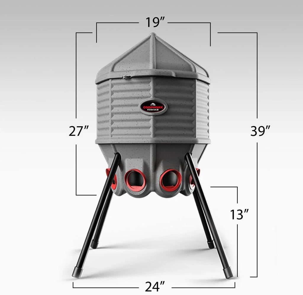 80lb Poultry Feeder, Adjustable Height, UV Stable, Weather Resistant, 8 Ports, Made in USA