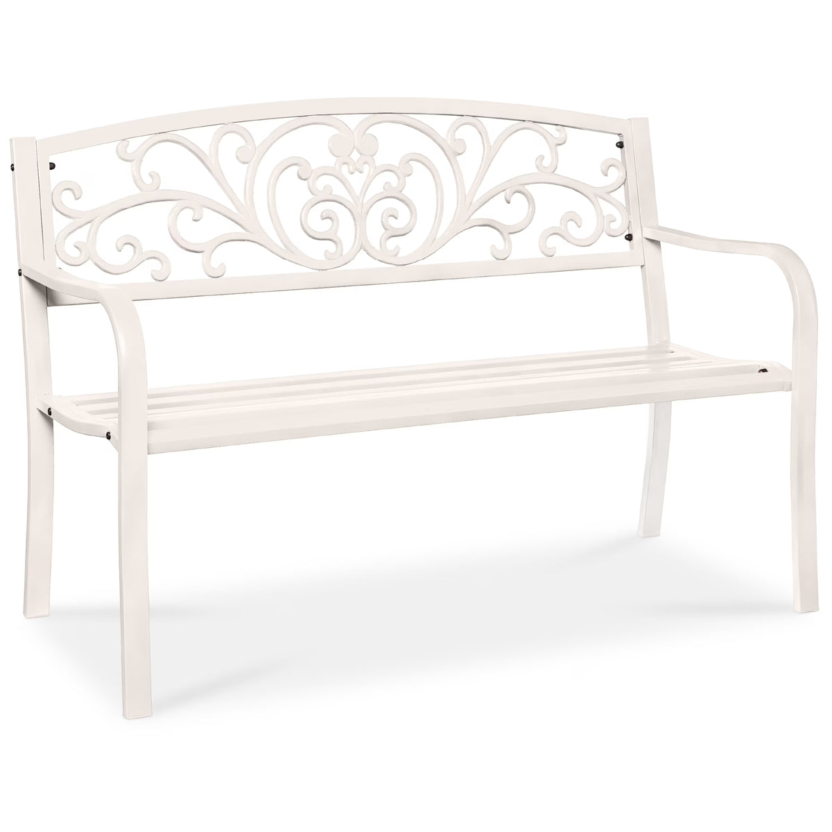 Best Choice Products Outdoor Steel Bench Garden Patio Porch Furniture W/ Floral Design Backrest - Black