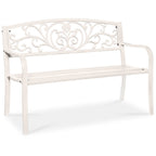Best Choice Products Outdoor Steel Bench Garden Patio Porch Furniture W/ Floral Design Backrest - Black