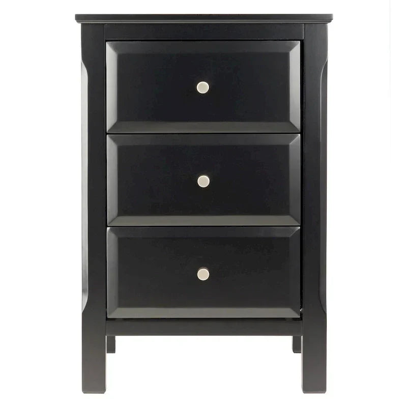 Elegant Black Wooden Nightstand with 3 Generous Storage Drawers - Dimensions: 15.75L x 15.75W x 23.63H