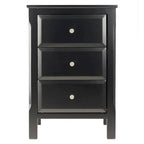 Elegant Black Wooden Nightstand with 3 Generous Storage Drawers - Dimensions: 15.75L x 15.75W x 23.63H