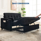 3 in 1 Convertible Sleeper Sofa Bed, Corduroy Futon Couches with Pull - Out Bed, Adjustable Backrest, Charging Port & Side Pockets, Modern Upholstered Sofa for Living Room, Guest Room