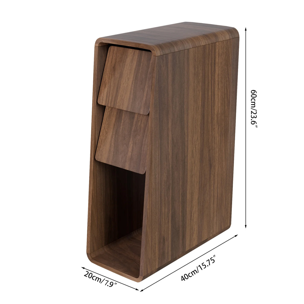 Narrow Nightstand Set of 2 with Drawers, Fluted Slim Side End Table with Storage for Small Spaces
